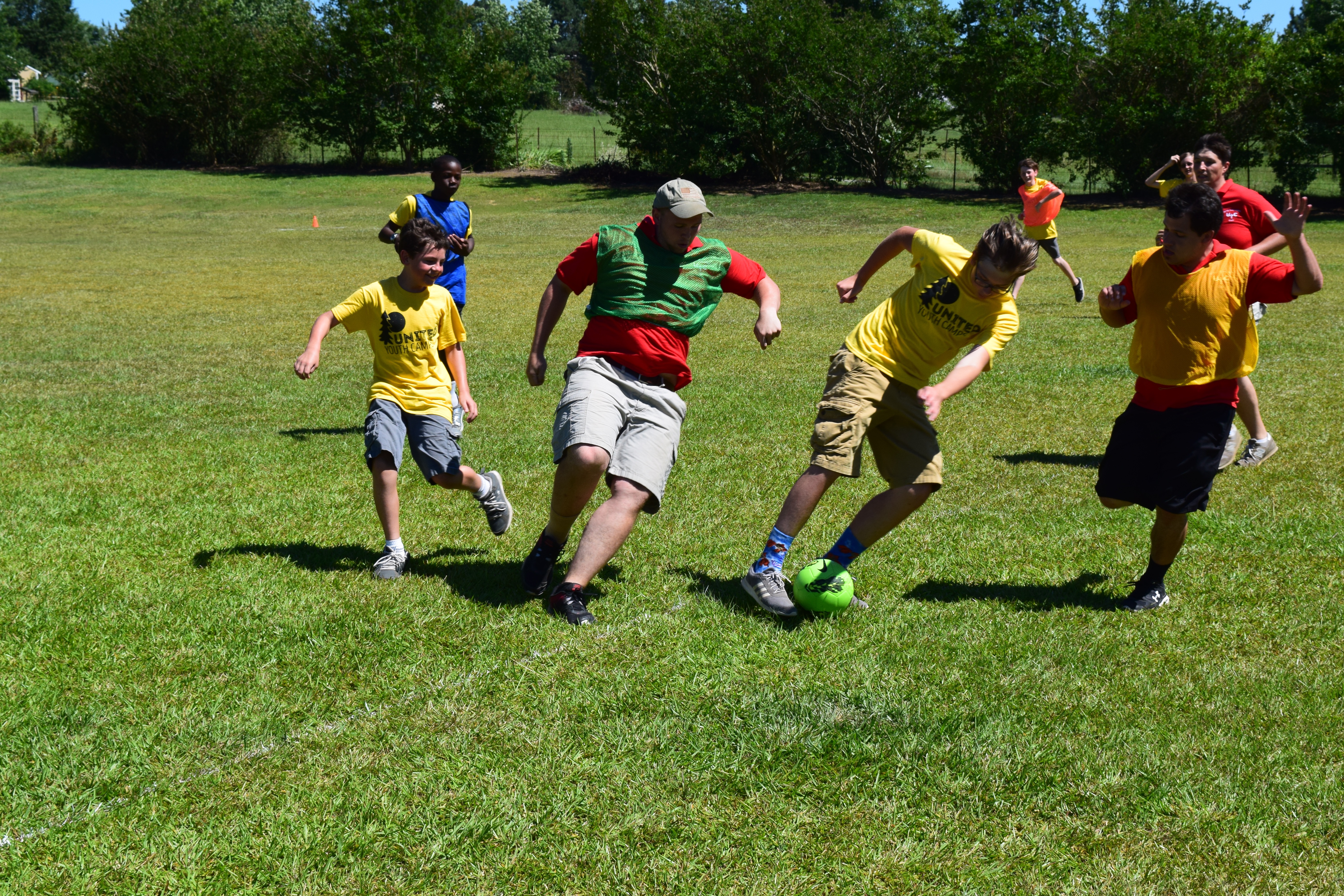 Campers at Camp Woodmen play a game of speedaway. 