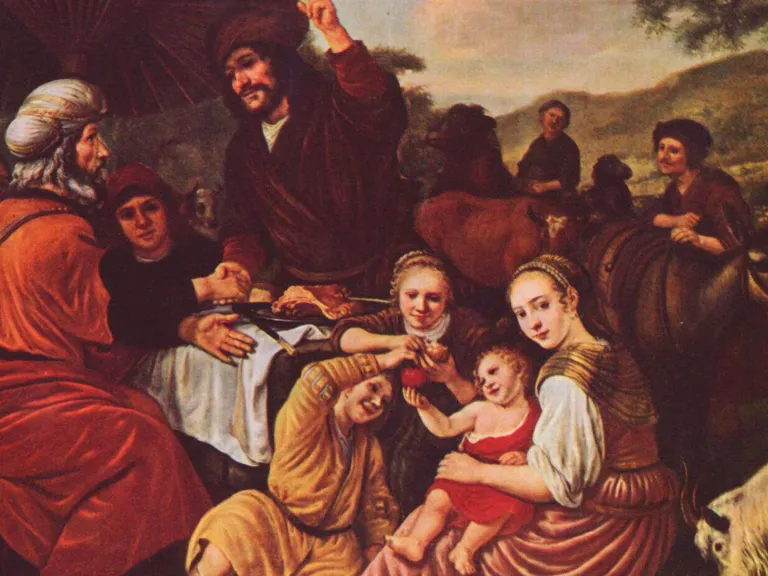 Representación de Moisés y las hijas de Jetro