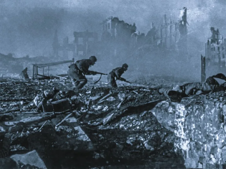 Soviet soldiers fighting in the rubble of Stalingrad, February 1943.