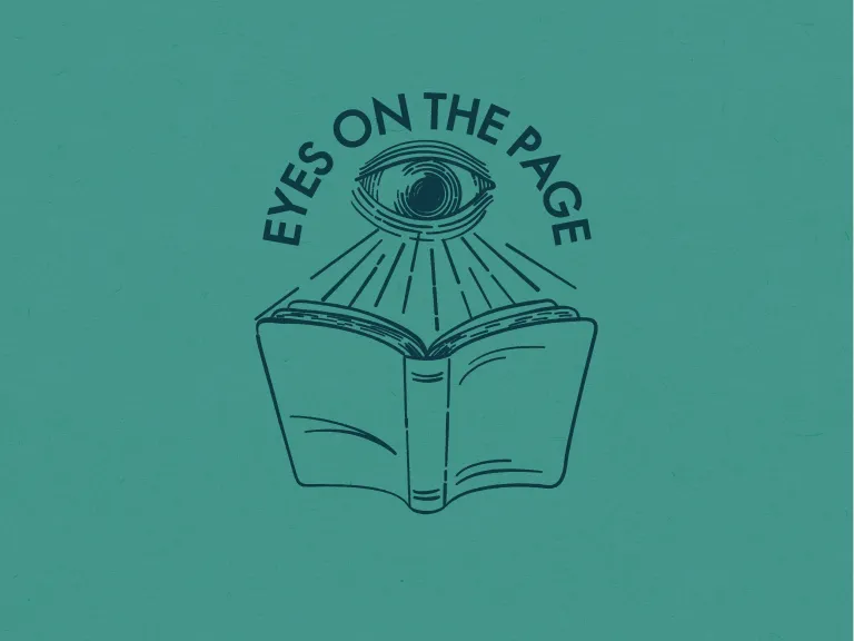 Illustration of an eye reading a book