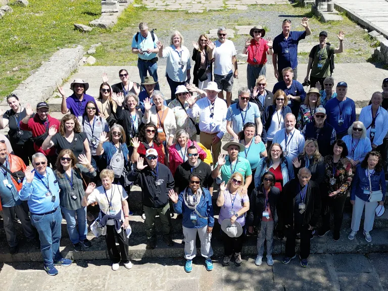 The tour group gathered for a photo in Pergamon.