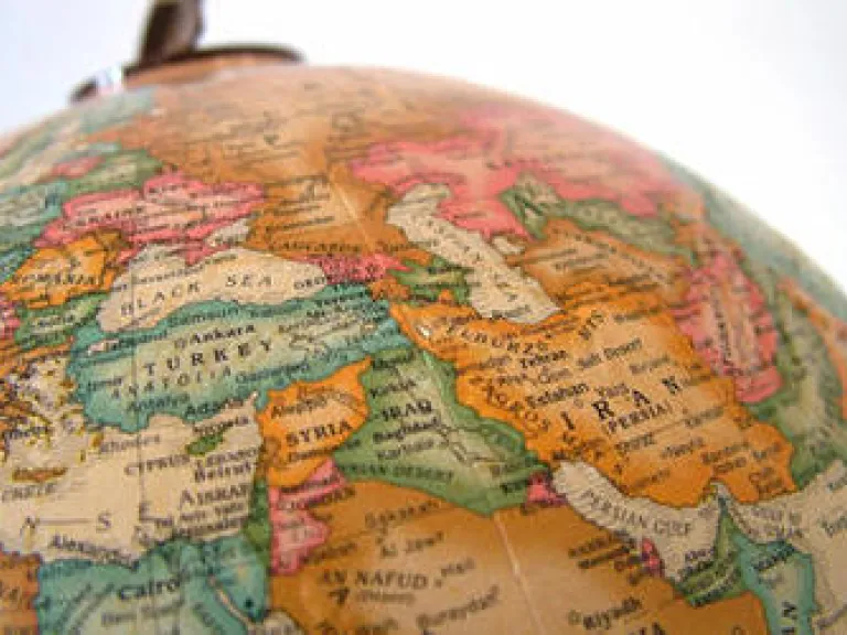The Middle East on a globe.