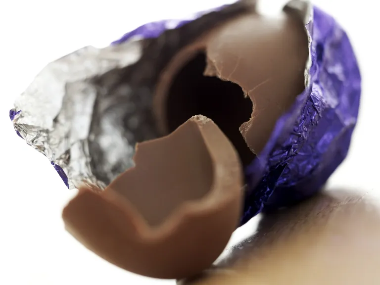 A broken chocolate Easter egg.