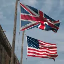A United States and Great Britain flag.