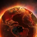 Uma representação artística da Terra em chamas.