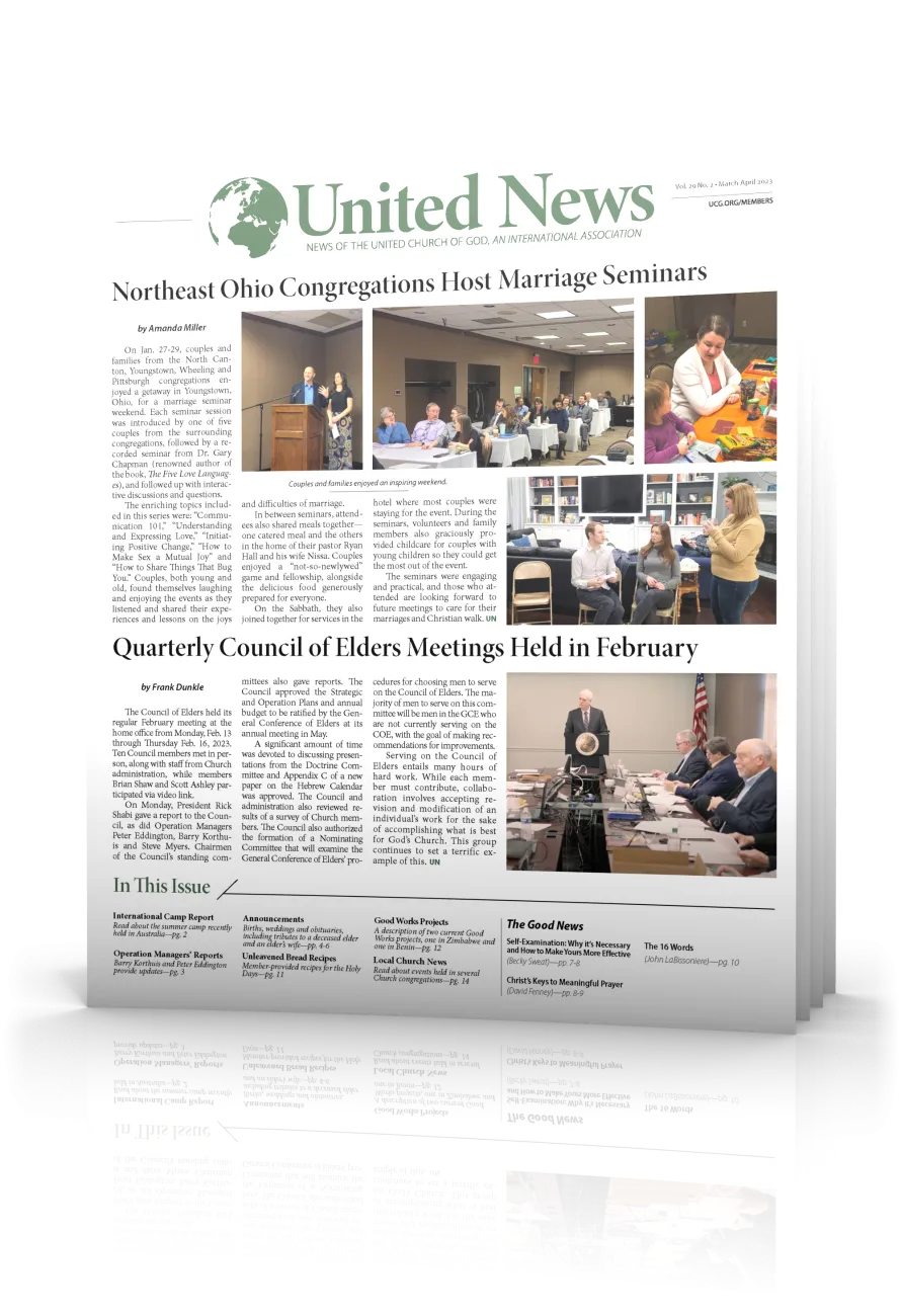 Tilted cover of March - April United News 2023